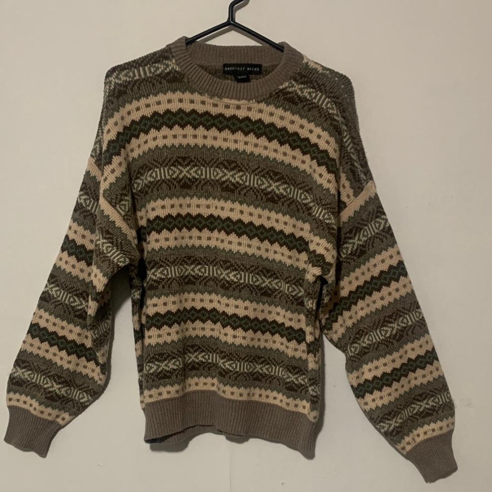 Geoffrey Beene Men's Striped Crewneck Sweater - Brown and Olive